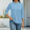 thumbnail image 1 of Classic Polo Shirts for Women 3/4 Sleeve V Neck Collared Tops Basic Trendy Beach Casual Tees Summer Sky Blue 2XL, 1 of 5