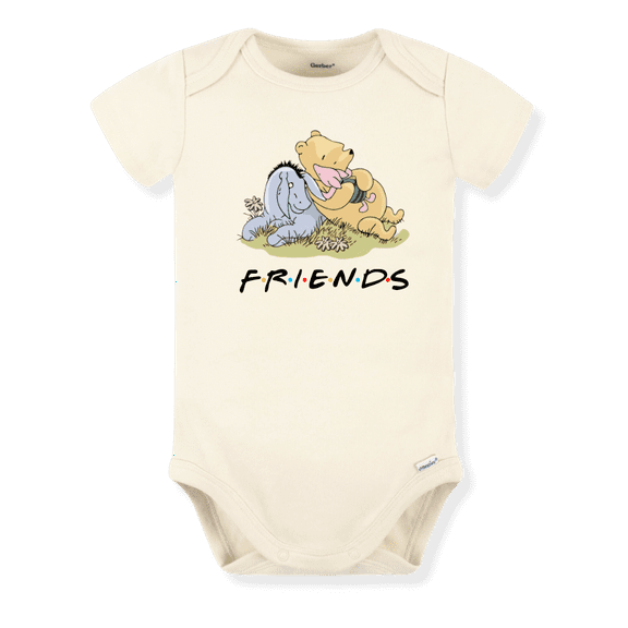 Classic Pooh And Friends Cute Baby Bodysuit Shirt Premium Custom Baby Clothes Unisex Gift for Mom Newborn 3-6m Natural