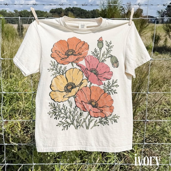 Classic Poppy Flower Graphic Shirt, Wildflower Botanical Nature Tee ...