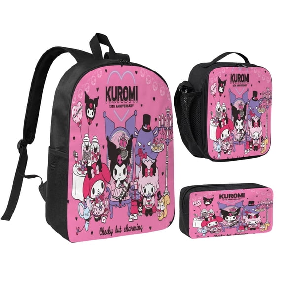 Classic Popular New Kuromi 3D Print 3pcs/Set Bags Laptop Daypack Backpack Lunch bag Pencil Case