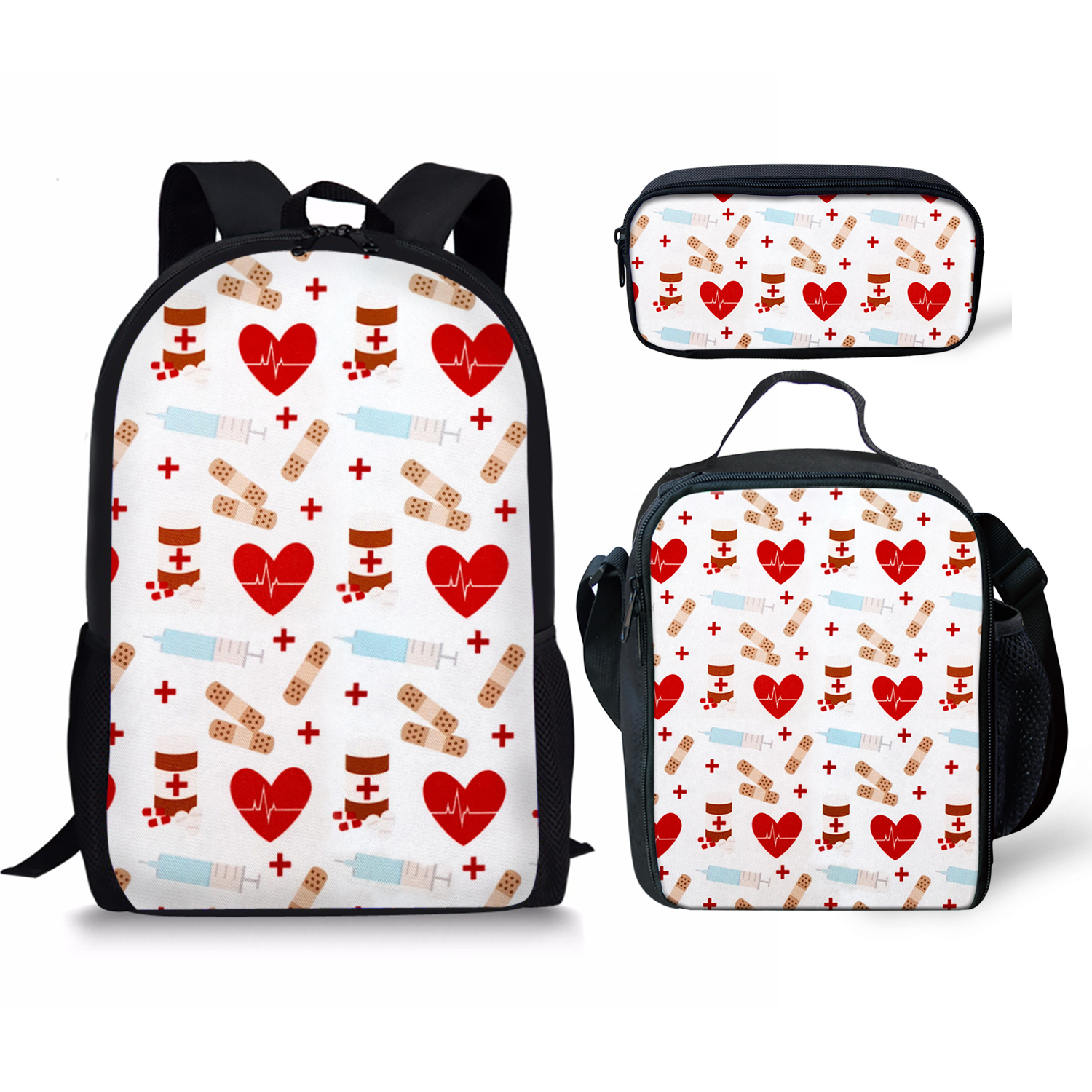 Stitch Reading Book Art Print Backpack 3pcs/set Backpack For Camping With Lunch Bags And Pencil