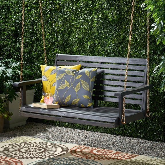 Classic Porch Swing with Slatted Design / For Outdoor Unwinding / Fits Standard 8 - foot Ceiling