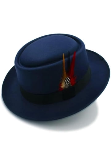 Classic Pork Pie Hat with Feathers Flat Top Fedora, Warm Jazz Cap Cotilafi Classic Pork Pie Hat with Feathers Flat Top Fedora  main image 2