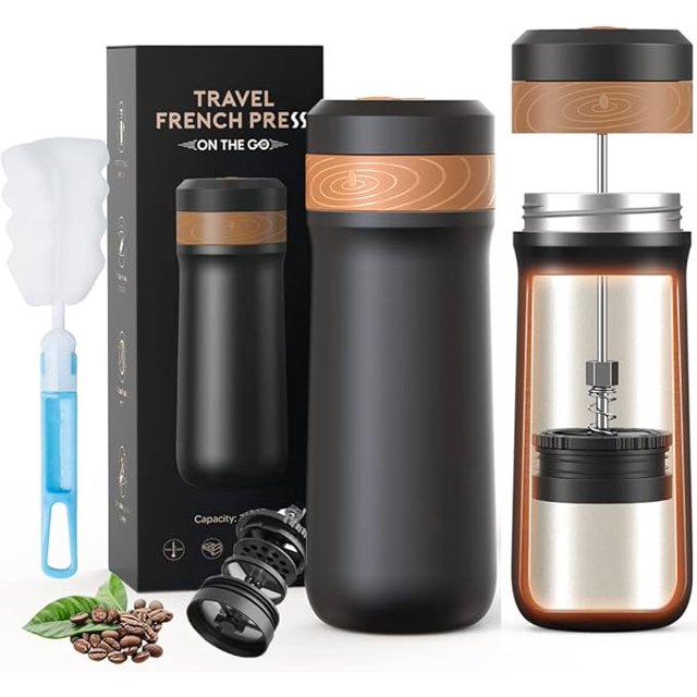 Classic Portable French Press Coffee Mug 12 oz with Carry Loop