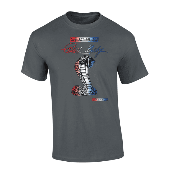 Classic Power and Timeless Elegance: Shelby Cobra Snake Signature Automotive Short Sleeve Adult Graphic T-Shirt-Charcoal-xxl