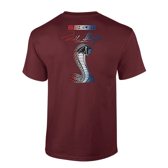 Classic Power and Timeless Elegance: Shelby Cobra Snake Signature Automotive Short Sleeve Adult Graphic T-Shirt-Maroon-4xl
