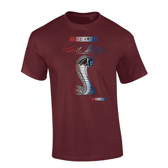 Classic Power and Timeless Elegance: Shelby Cobra Snake Signature Automotive Short Sleeve Adult Graphic T-Shirt-Maroon-6xl