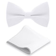 thumbnail image 1 of Classic Pre-Tied Bow Tie Set Formal Pocket Square Solid Hanky Tuxedo with Handkerchief set, by Bow Tie House (Medium, White), 1 of 5