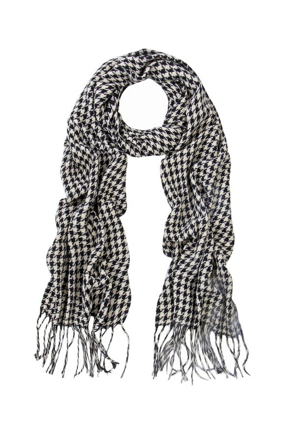 Classic Premium Houndstooth Infinity Loop & Oblong Fringe Scarf