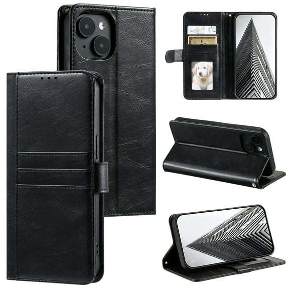 Classic Premium PU Leather Flip Case for iPhone 11, Wallet Case with Card Slots & Cash Pocket Kickstand Wrist Strap Full Body Protection Folio Case Cover for iPhone 11, Black