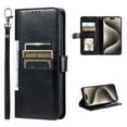 thumbnail image 1 of Classic Premium PU Leather Flip Case for iPhone 16, Wallet Case with Card Slots & Cash Pocket Kickstand Wrist Strap Full Body Protection Folio Case Cover for iPhone 16, Black, 1 of 5