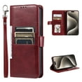 thumbnail image 1 of Classic Premium PU Leather Flip Case for iPhone 16, Wallet Case with Card Slots & Cash Pocket Kickstand Wrist Strap Full Body Protection Folio Case Cover for iPhone 16, Winered, 1 of 5