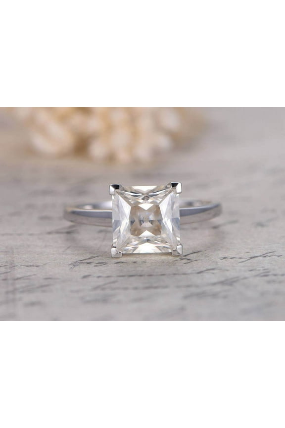 Classic Princess Cut Solitaire 1 Ct Moissanite Diamond Engagement Ring In 10K White Gold, Promise Ring, Anniversary Ring