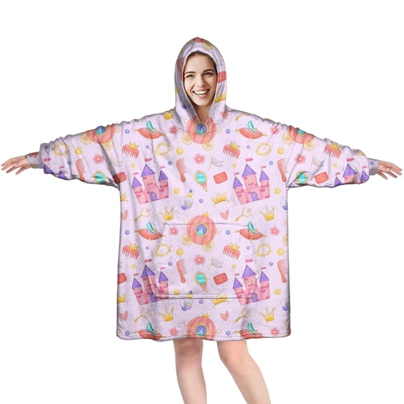Classic Princess Pattern Wearable Oversized Blanket,Wearable Blanket Hoodie for Adults,Cozy Hooded Blankets with Super Pockets,Super Warm Fuzzy Pullover for Women & Men