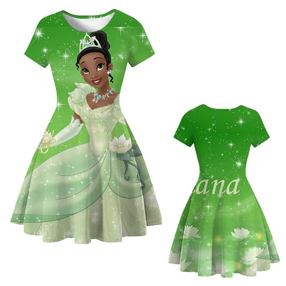 Classic Princess and The Frog Dress for Short Sleeve Cotton Tiana Dress Multi-Color Summer Outfits