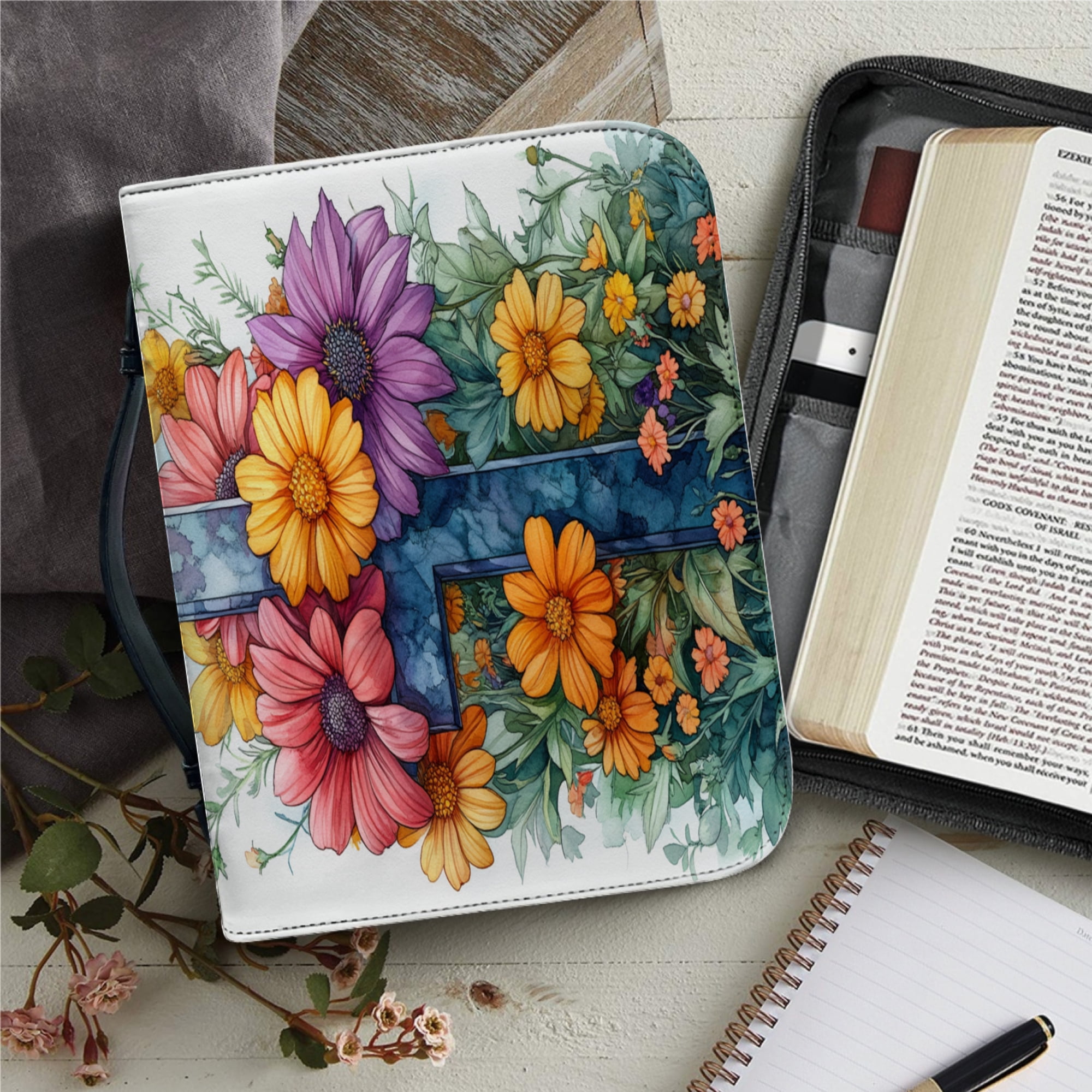 Classic Print Bible Bag for Women Zipper Handle Handbags Bible Leather ...