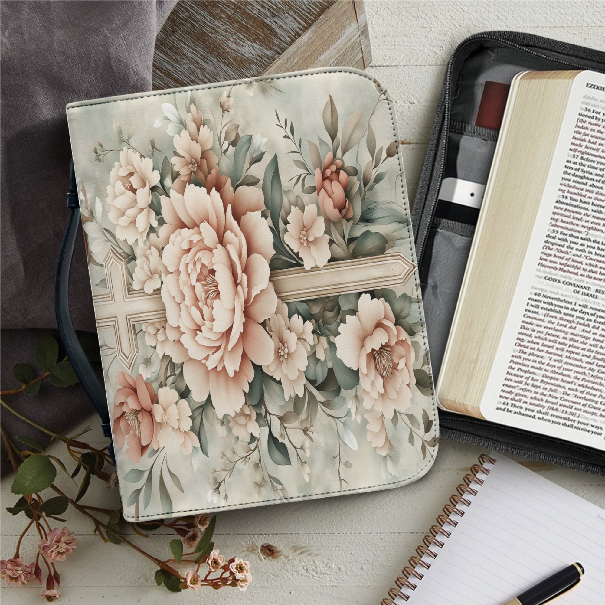 Classic Print Bible Bag for Women Zipper Handle Handbags Bible Leather ...