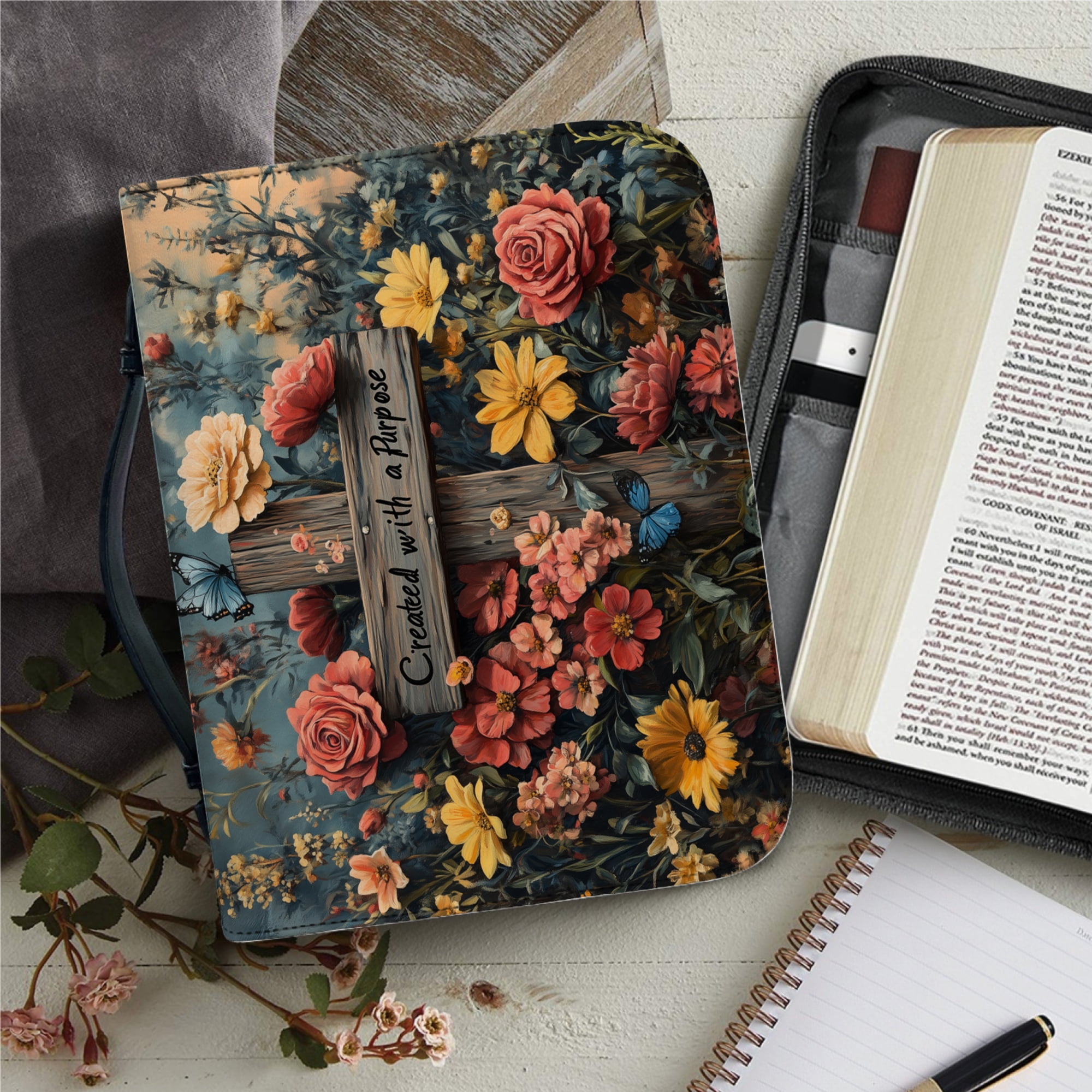 Classic Print Bible Bag for Women Zipper Handle Handbags Bible Leather ...