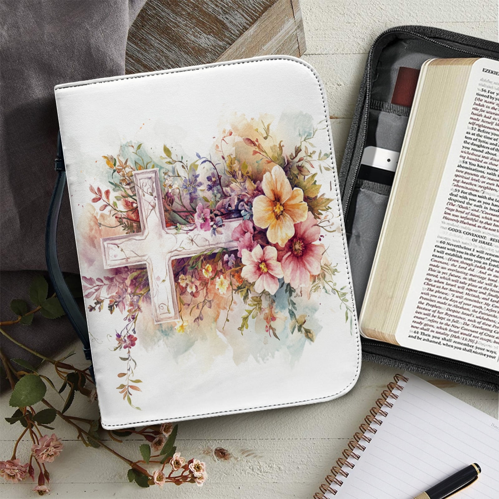 Classic Print Bible Bag for Women Zipper Handle Handbags Bible Leather ...