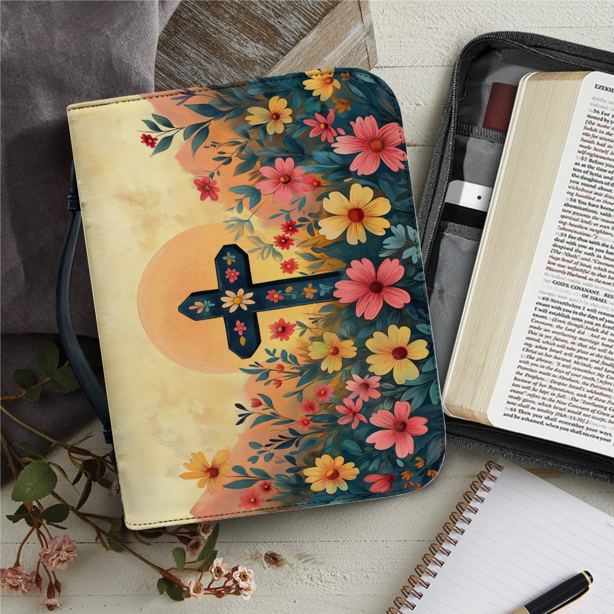 Classic Print Bible Bag for Women Zipper Handle Handbags Bible Leather ...