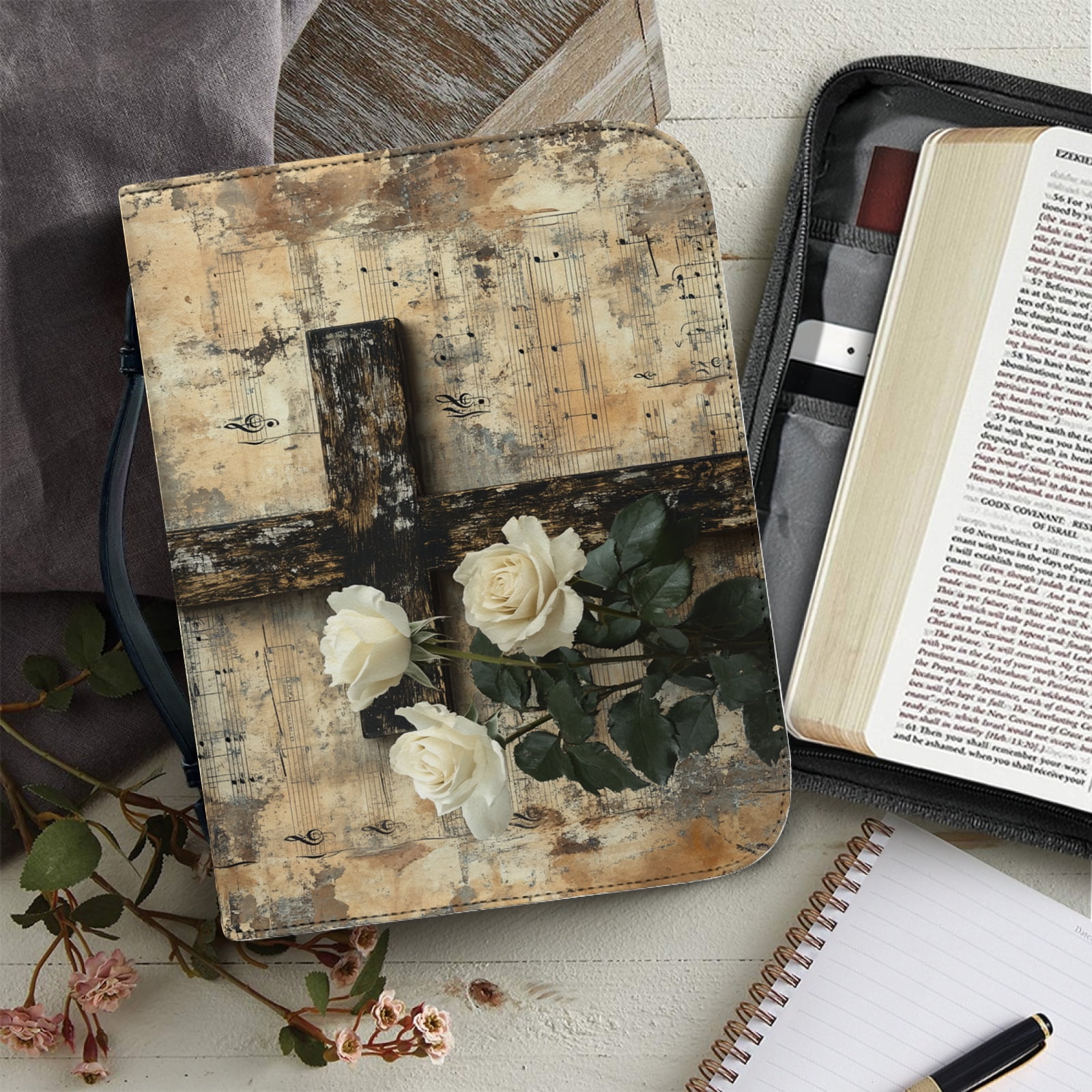 Classic Print Bible Bag for Women Zipper Handle Handbags Bible Leather ...