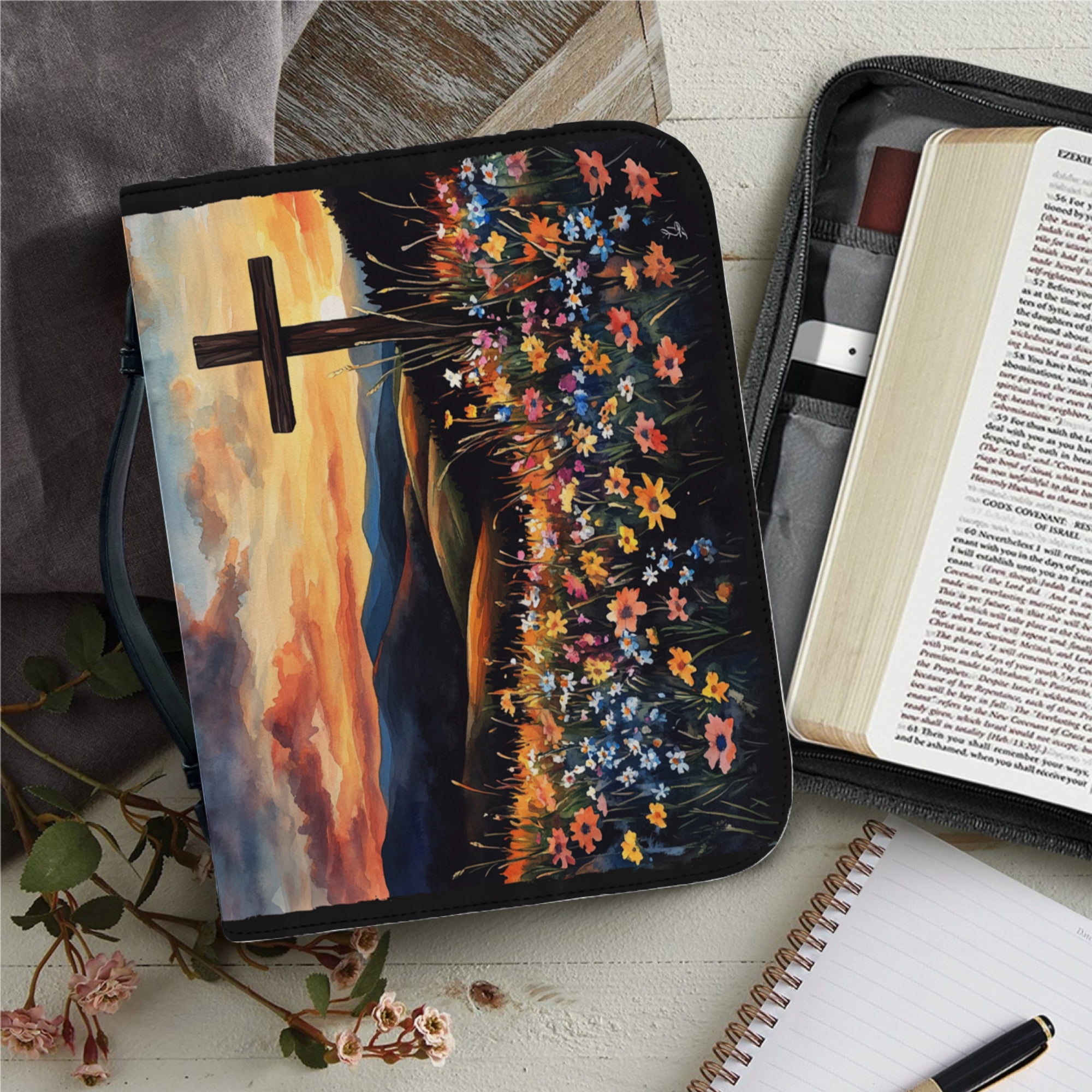 Classic Print Bible Bag for Women Zipper Handle Handbags Bible Leather ...