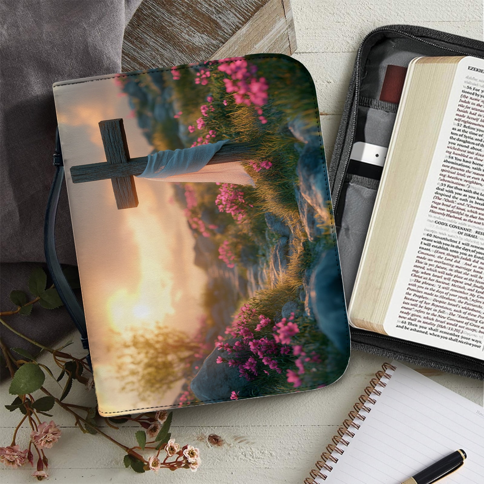 Classic Print Bible Bag for Women Zipper Handle Handbags Bible Leather ...