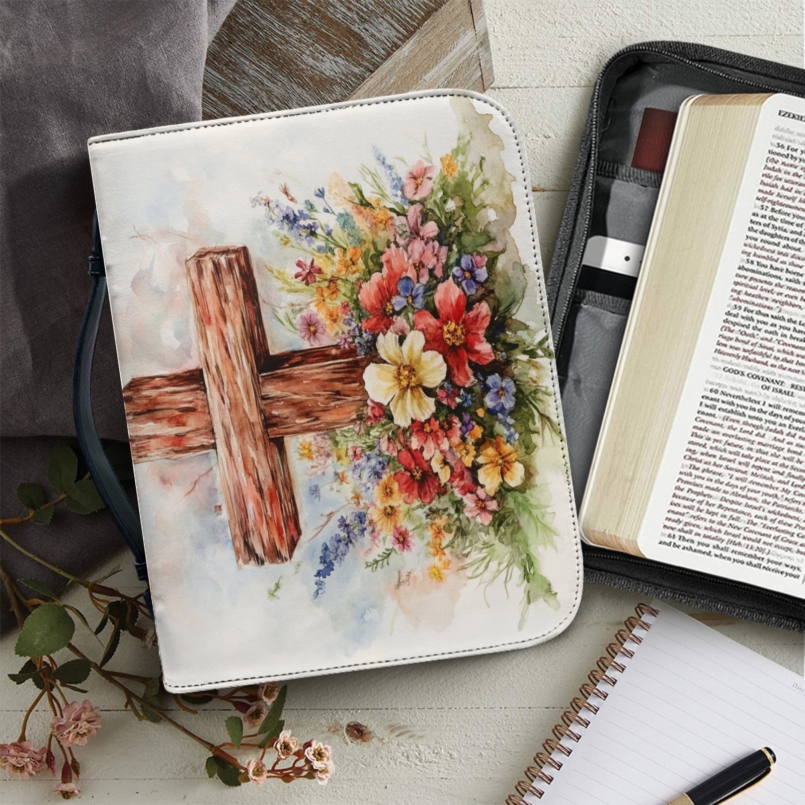 Classic Print Bible Bag for Women Zipper Handle Handbags Bible Leather ...