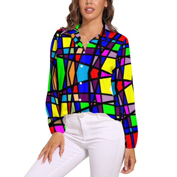 Classic Print Blouse Womens Colorful Stripes Casual Loose Blouses Summer Long Sleeve Office Shirt Graphic Top Big Size