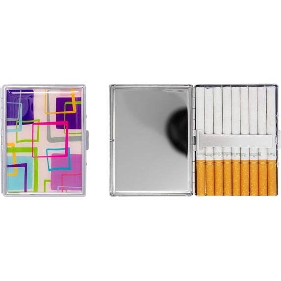 Set of 2 Metal-Plated 100s Ultra Compact Cigarette Case With Insert (Square Dimensions Print)