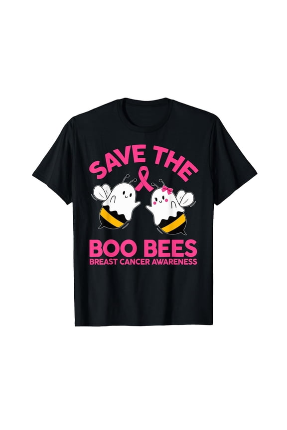 Classic Print For Women Tees,Cute Ghost Bee Graphic T Shirt,"Save The Boo"Text,Crew Cotton Neck,Vacation Tops,S-5XL