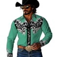 thumbnail image 1 of Classic Print Washed Denim Long Sleeve Button Down Shirt Stylish Casual Top Light Green XXXXXL, 1 of 4