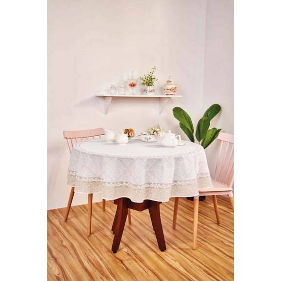 Classic Printed Fabric Rectangle Tablecloth. It illustrates Small Geometric Design and arabesques.