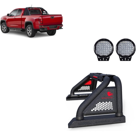 Black Horse Classic PRO Roll Bar Incl.Set of 9 Black Round LED Light Modular Textured Black Compatible with 2015-2024 Toyota Tacoma-RB06MT-PL69B