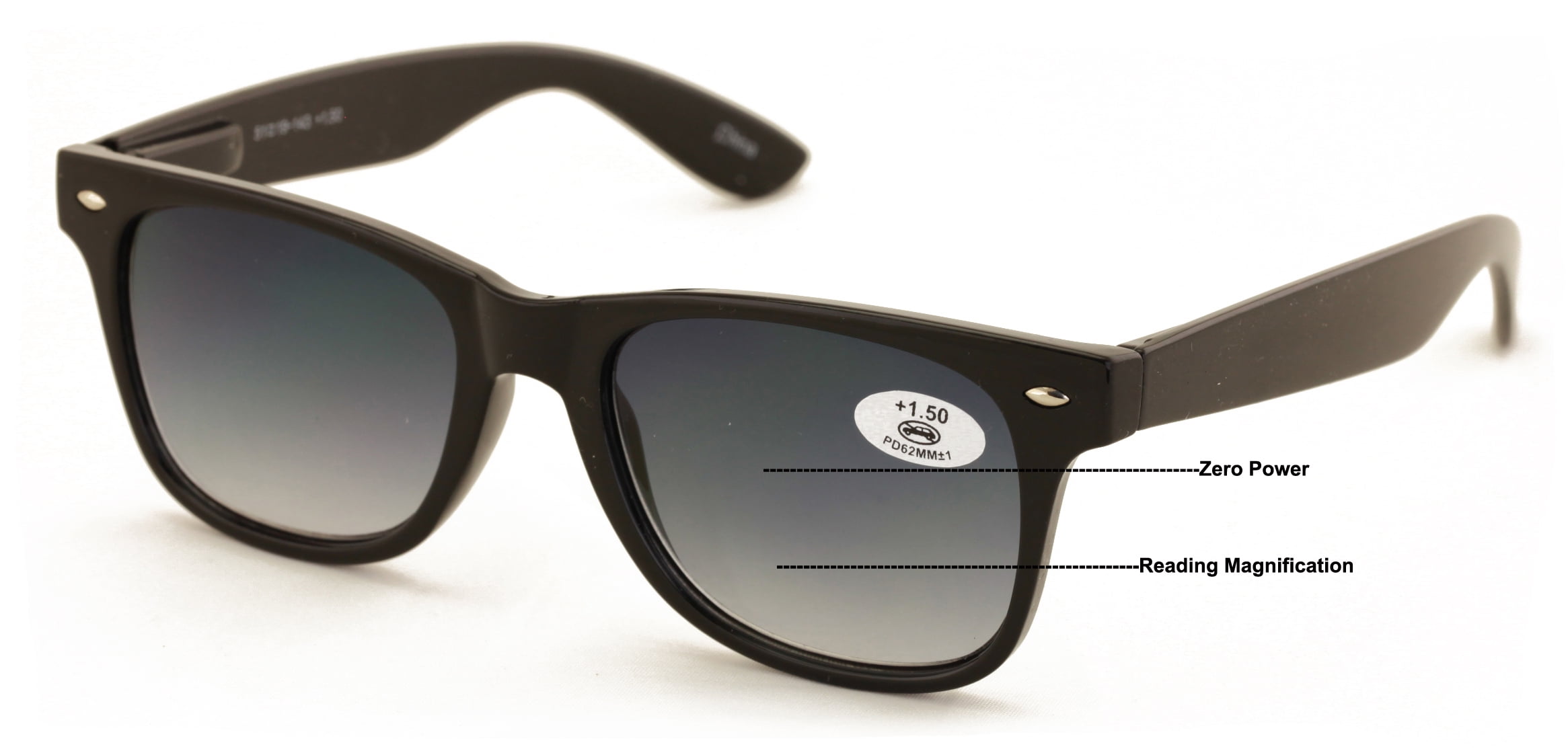 Classic Progressive Bifocal Reading SunGlasses No Line or Bubble Reader  Clear on Top Black