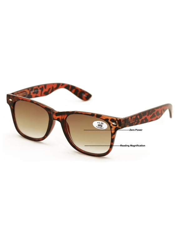 Classic Progressive Bifocal Reading SunGlasses - No Line or Bubble Reader - Clear on Top Tortoise Brown Gradient Lens +2.50