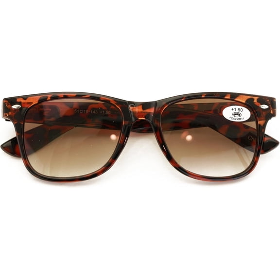 Tortoise Shell Square Sunglass Readers, Light Filtering Presbyopia Glasses