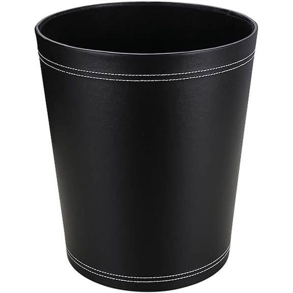 Classic Pu Leather Trash Can Wastebasket, Garbage Container Can for Bathrooms, Powder Rooms, Kitchens, Home, Office and and High Class Hotel Round Brown