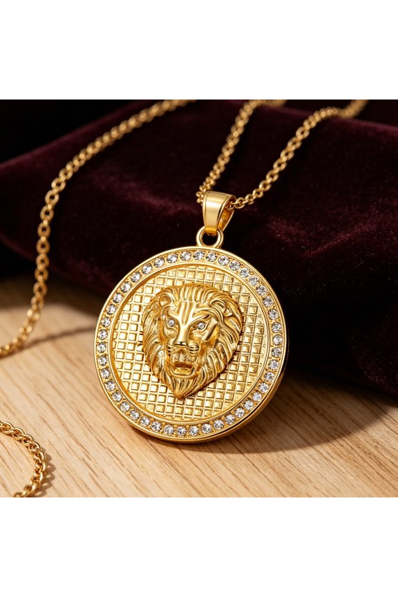 Classic Punk Golden Silver color Lion Pendant Necklace Men's 14K White Gold Rock Party Jewelry