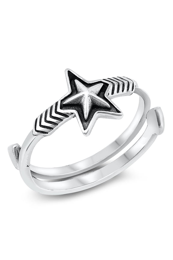 Classic Punk Rock Oxidized Chevron Star Ring .925 Sterling Silver Band Jewelry Female Male Size 6