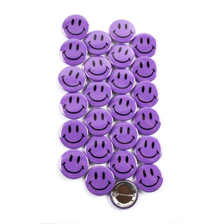 Classic Purple Smiley Face Pinback Button Badges - 1.5 Inch Round - 25 Pack