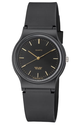Classic Quartz Black Watch with Resin Strap, 35mm, 100 Meter Water Resistant