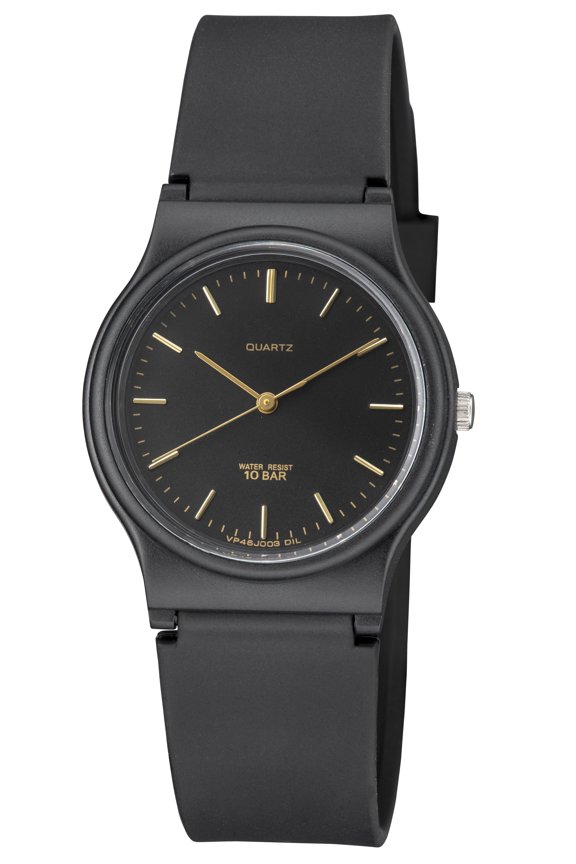 Classic Quartz Black Watch with Resin Strap, 35mm, 100 Meter Water Resistant