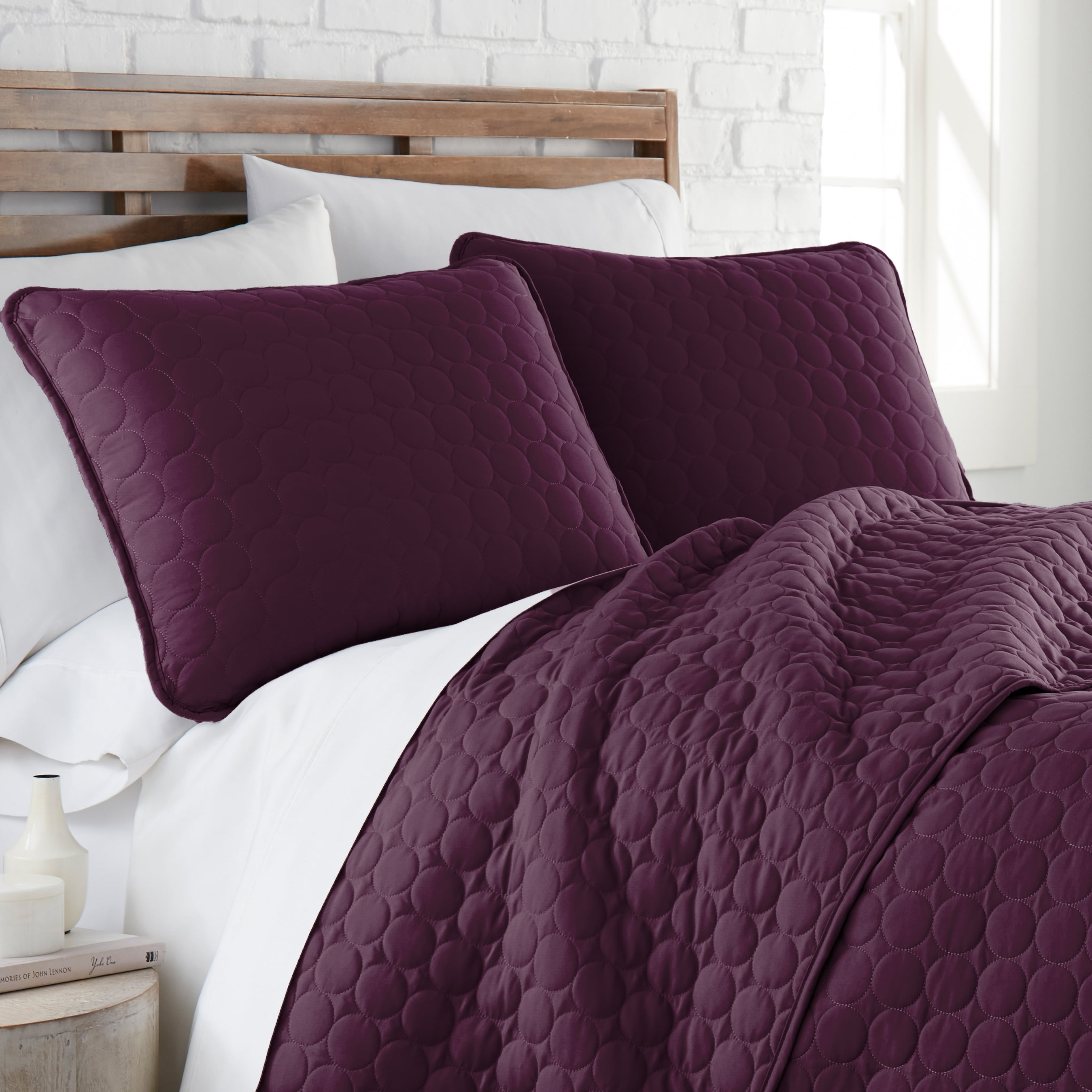 Twin Purple Microfiber Quilt Set with Shams