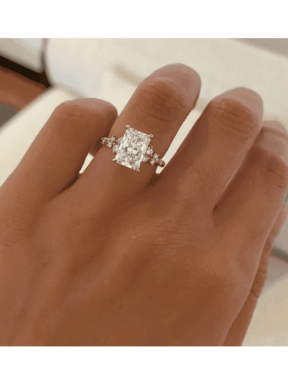 Classic Radiant Cut Engagement Ring Certified Moissanite Diamond Ring 10K/14K/18K Yellow Gold Vermeil Proposal Ring For Women