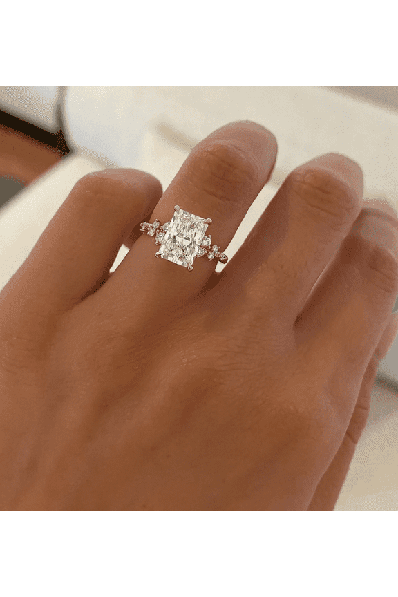 Classic Radiant Cut Engagement Ring Certified Moissanite Diamond Ring 10K/14K/18K Yellow Gold Vermeil Proposal Ring For Women