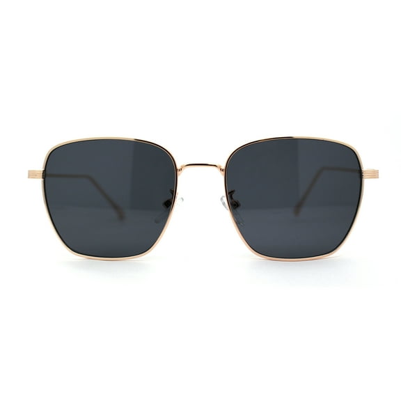 Classic Rectangle Retro 90s Nerdy Metal Rim Sunglasses Gold Black