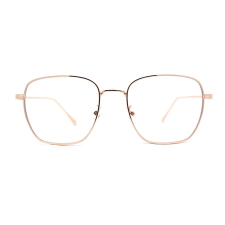 Classic Rectangle Retro 90s Nerdy Metal Rim Sunglasses Gold Clear