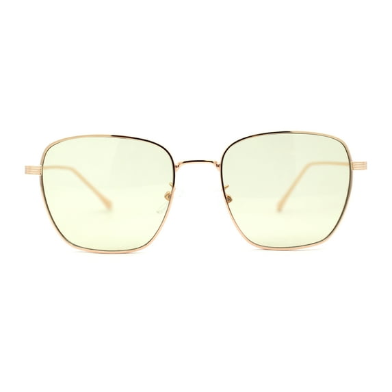 Classic Rectangle Retro 90s Nerdy Metal Rim Sunglasses Gold Light Green
