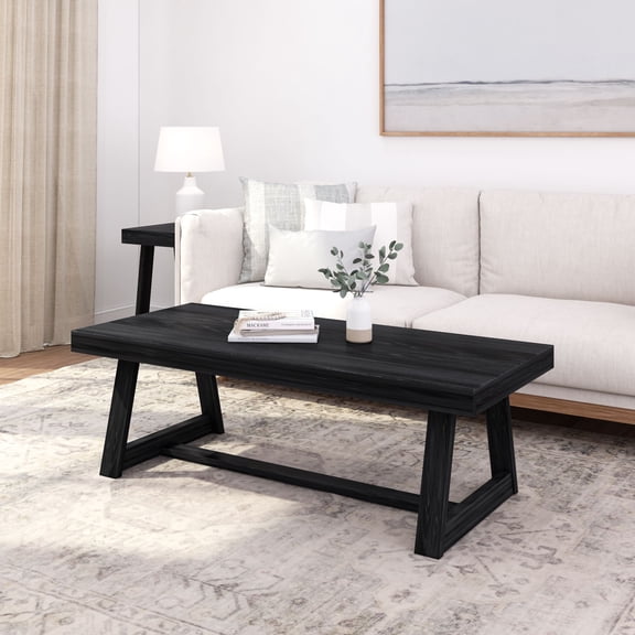 Plank+Beam Farmhouse Coffee Table, 54" Solid Wood Tables for Living Room, Rectangular Center Table